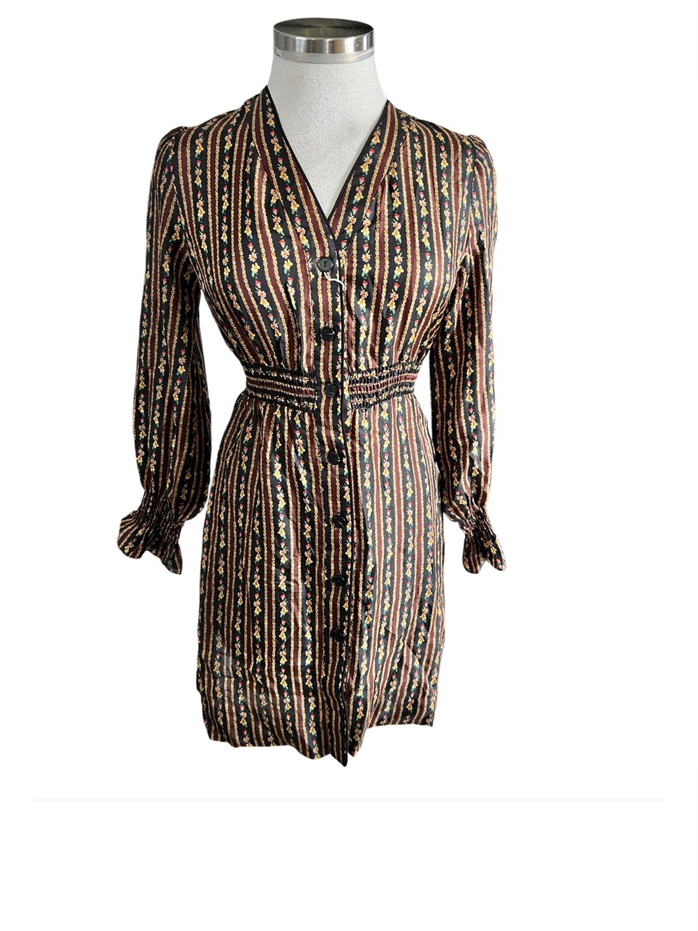SANDRO Karma Floral-print silk- mini dress florals button up Size 34/ US 2 NWT - Picture 3 of 13